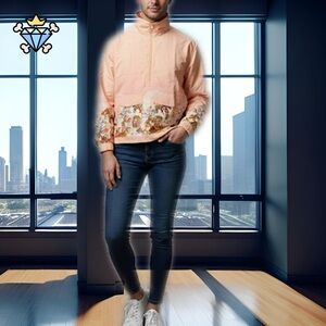 ROYALTY BY MALUMA MACYS BRAND PEACH ANORAK TROPICAL ISLAND PRINT JACKET LARGE